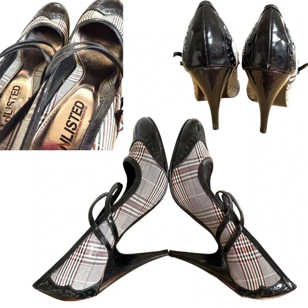 RARE Y2K UNLISTED KENNETH COLE PLAID MARY JANE HEELS SZ 9